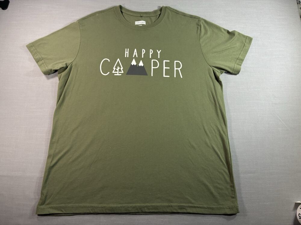 State of Mine Happy Camper Graphic Tee Shirt XL Green Outdoors Camping